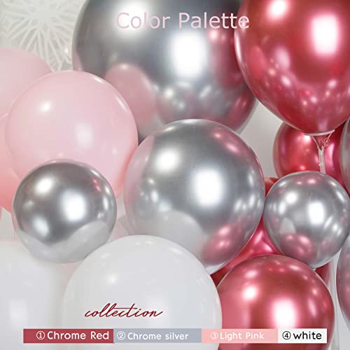 Pink Winter Wonderland Balloon Garland arch Kit Pink Chrome Silver Red White With 2 Large Snowflake Balloons for Onederland Girl Princess Birthday Party baby its cold outside baby shower decorations