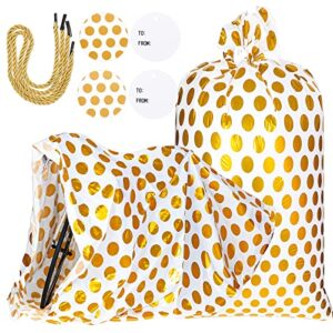 sabary 2 pcs 80 x 60 inch jumbo bike gift bags large thicken christmas gift bags plastic oversized bags white and gold dots xmas holiday bicycle bags for treat, goodies, party, gift wrapping supplies