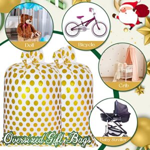 Sabary 2 Pcs 80 x 60 Inch Jumbo Bike Gift Bags Large Thicken Christmas Gift Bags Plastic Oversized Bags White and Gold Dots Xmas Holiday Bicycle Bags for Treat, Goodies, Party, Gift Wrapping Supplies