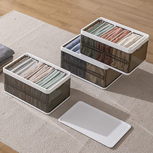 GUDEMAY Stackable Plastic Storage Bins with Lids, Foldable Closet Storage Drawer Organizers Box, Slideable Collapsible Wardrobe Closet Organizers Storage Box (1Pack-XL)