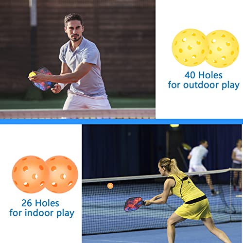 Pickleball Paddles, Pickleball Paddles Set Fiberglass Surface Polypropylene Honeycomb Core, Non-Slip Grip, Lightweight Pickleball Set of 2 & 2 Indoor Outdoor Balls & Bag