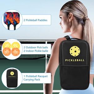 Pickleball Paddles, Pickleball Paddles Set Fiberglass Surface Polypropylene Honeycomb Core, Non-Slip Grip, Lightweight Pickleball Set of 2 & 2 Indoor Outdoor Balls & Bag