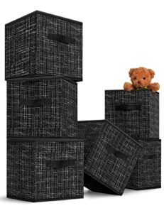 mythaus foldable storage cube bins organizer - cube storage bin,decorative cube storage organizer,storage basket dual handles ,11x11 closet organizer,for clothes/toy/sundries 6 pack(black grid)