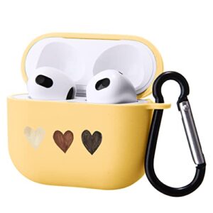 cute heart case compatible with airpods 3 with keychain, cartoon beige design soft tpu cover for airpods 3rd generation charging case smooth protective shell for girl women(yellow