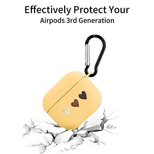 Cute Heart Case Compatible with AirPods 3 with Keychain, Cartoon Beige Design Soft TPU Cover for AirPods 3rd Generation Charging Case Smooth Protective Shell for Girl Women(Yellow