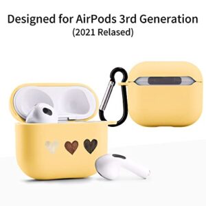 Cute Heart Case Compatible with AirPods 3 with Keychain, Cartoon Beige Design Soft TPU Cover for AirPods 3rd Generation Charging Case Smooth Protective Shell for Girl Women(Yellow