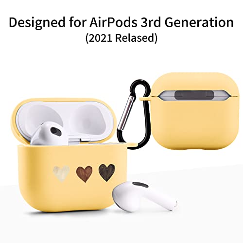 Cute Heart Case Compatible with AirPods 3 with Keychain, Cartoon Beige Design Soft TPU Cover for AirPods 3rd Generation Charging Case Smooth Protective Shell for Girl Women(Yellow