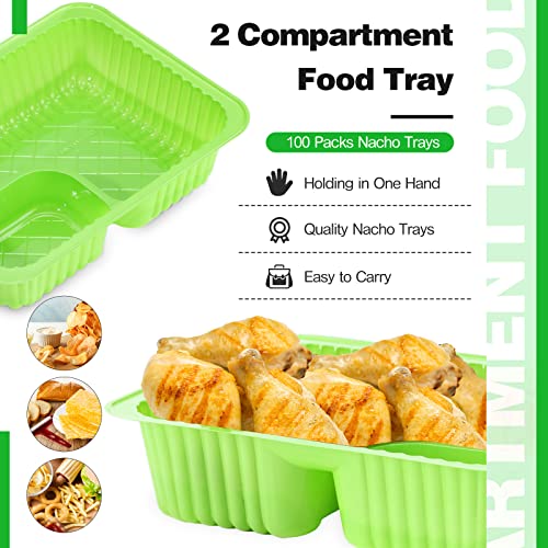 200 Pcs Nacho Trays 6x5 Inch Disposable Plastic Nacho Cheese Trays 12 oz Nacho Containers for Movie Night Party Supplies (Green)