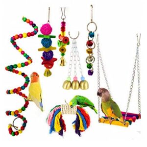 7Pcs Bird Parakeet Toy Chewing Hanging Toy Set, Parrot Cage Accessories Bird Swing Bird Ladder for Parrots Lovebird Cockatiel Conure