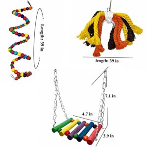 7Pcs Bird Parakeet Toy Chewing Hanging Toy Set, Parrot Cage Accessories Bird Swing Bird Ladder for Parrots Lovebird Cockatiel Conure