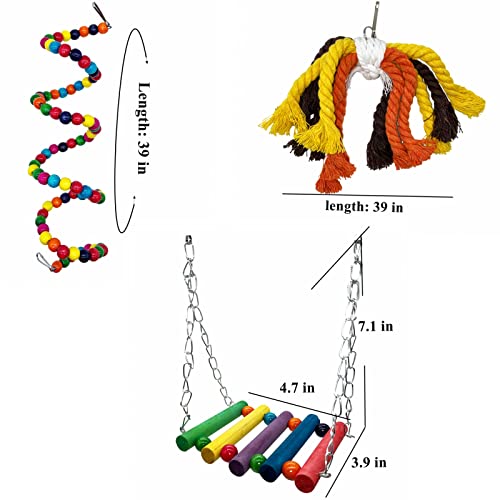 7Pcs Bird Parakeet Toy Chewing Hanging Toy Set, Parrot Cage Accessories Bird Swing Bird Ladder for Parrots Lovebird Cockatiel Conure