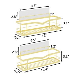 MZF 2-Pack Shower Caddy, No Drilling Adhesive Shower Shelf, Rustproof Stainless Steel Bathroom Shower Organizer Storage, Shower Shelf for Inside Shower & Kitchen Storage, Gold