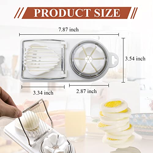 Egg Slicer for Hard Boiled Eggs, Kitchen Egg Cutter Wire Egg Cutter Heavy Duty Egg Cutter Dishwasher Safe, 2 in 1 Stainless Steel Egg Slicer Cutter for Strawberries, Kiwis, Sausage