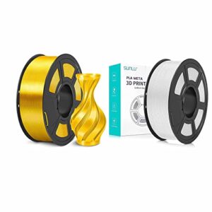 sunlu shiny silk pla filament 1.75mm and pla meta filament 1kg white，smooth silky surface，great easy to print for 3d printers，dimensional accuracy +/- 0.02mm, silk light gold + white 1kg