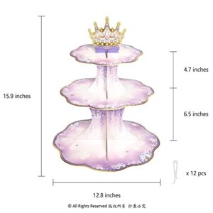 Purple Cupcake Stand for Girls Birthday Party Decorations Lavender Floral Crown Theme Coming of Age Quinceanera Party Cake Serving Tray Princess Wedding Bridal Baby Shower Party Supplies