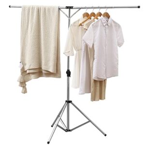 pikpuk folding clothes drying rack with telescopic arms, 70 inch adjustable laundry drying racks for indoor and outdoor, heavy duty stainless steel garment rack, portable and space saving.