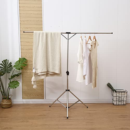 PIKPUK Folding Clothes Drying Rack with Telescopic Arms, 70 Inch Adjustable Laundry Drying Racks for Indoor and Outdoor, Heavy Duty Stainless Steel Garment Rack, Portable and Space Saving.