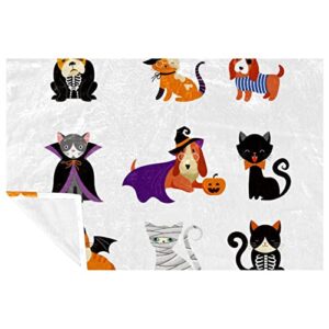 halloween monsters costumes cats and dogs prints soft warm cozy blanket throw for bed couch sofa picnic camping beach, 150×100cm