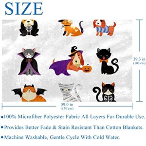 Halloween Monsters Costumes Cats and Dogs Prints Soft Warm Cozy Blanket Throw for Bed Couch Sofa Picnic Camping Beach, 150×100cm