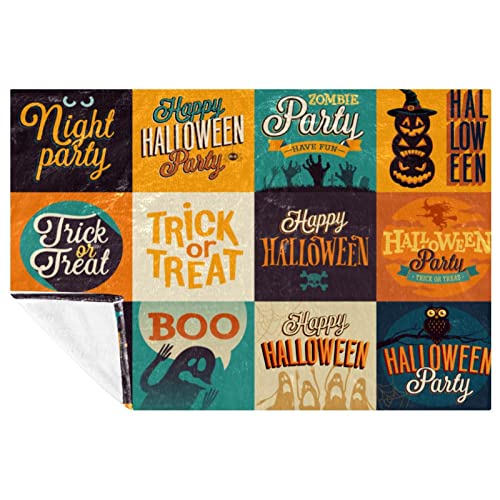 Halloween Emblems Prints Soft Warm Cozy Blanket Throw for Bed Couch Sofa Picnic Camping Beach, 150×100cm