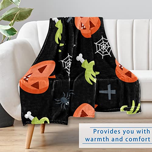 Halloween Pumpkin Rotten Hand Web Spider Prints Soft Warm Cozy Blanket Throw for Bed Couch Sofa Picnic Camping Beach, 150×100cm