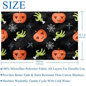 Halloween Pumpkin Rotten Hand Web Spider Prints Soft Warm Cozy Blanket Throw for Bed Couch Sofa Picnic Camping Beach, 150×100cm