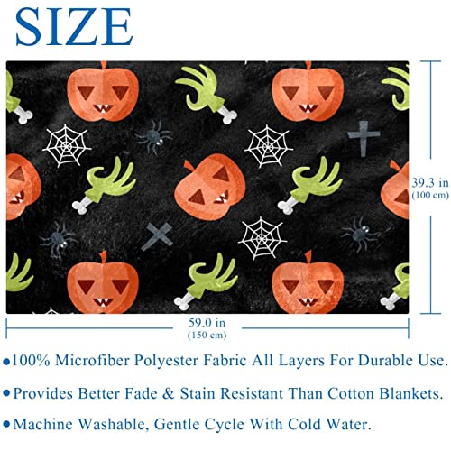 Halloween Pumpkin Rotten Hand Web Spider Prints Soft Warm Cozy Blanket Throw for Bed Couch Sofa Picnic Camping Beach, 150×100cm