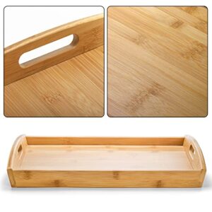 Peohud 4 Pack Bamboo Serving Trays with Handles, Rectangular Kitchen Food Tray for Eating, Dinner trays for Eating on Couch, Wood Serving Platter for Breakfast, Tea, Bar, Restaurant, Party or Bed