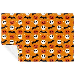 halloween skull pumpkin bat pattern prints soft warm cozy blanket throw for bed couch sofa picnic camping beach, 150×100cm