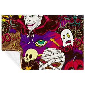 halloween horror monsters seamless pattern prints soft warm cozy blanket throw for bed couch sofa picnic camping beach, 150×100cm