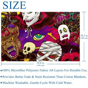 Halloween Horror Monsters Seamless Pattern Prints Soft Warm Cozy Blanket Throw for Bed Couch Sofa Picnic Camping Beach, 150×100cm