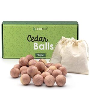 ecokiwi cedar blocks for clothes storage - 40 pack cedar balls - natural oil hanger planks & chips for closets - non toxic cedarwood balls with sandpaper - drawer air freshener protection & control