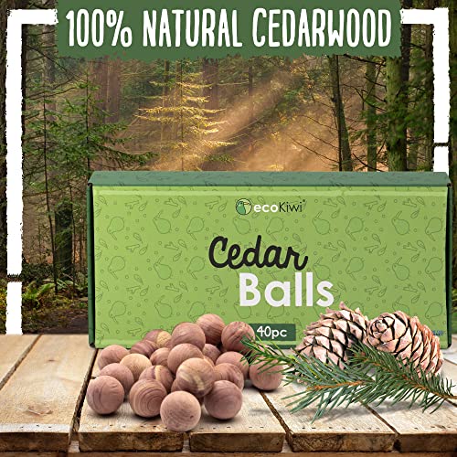 ecoKiwi Cedar Blocks for Clothes Storage - 40 Pack Cedar Balls - Natural Oil Hanger Planks & Chips for Closets - Non Toxic Cedarwood Balls with Sandpaper - Drawer Air Freshener Protection & Control