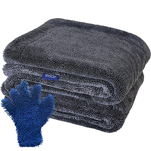 SHSCLY Microfiber Car Drying Towel Large Double-Sided Twist Pile Gray 23.6 x 35.4 Inches Pack of 1