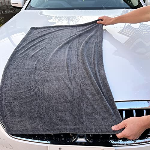 SHSCLY Microfiber Car Drying Towel Large Double-Sided Twist Pile Gray 23.6 x 35.4 Inches Pack of 1