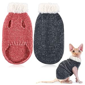 2 pieces sphynx cat clothes, winter warm faux fur sweater outfit high collar cat apparel hairless cat sweaters hairless cats vest turtleneck for hairless cat shirts sweaters (pink, gray)