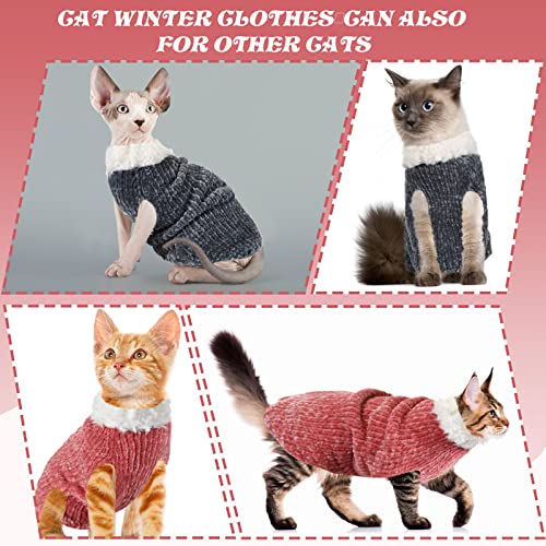2 Pieces Sphynx Cat Clothes, Winter Warm Faux Fur Sweater Outfit High Collar Cat Apparel Hairless Cat Sweaters Hairless Cats Vest Turtleneck for Hairless Cat Shirts Sweaters (Pink, Gray)