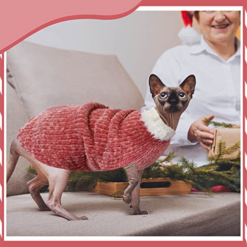 2 Pieces Sphynx Cat Clothes, Winter Warm Faux Fur Sweater Outfit High Collar Cat Apparel Hairless Cat Sweaters Hairless Cats Vest Turtleneck for Hairless Cat Shirts Sweaters (Pink, Gray)