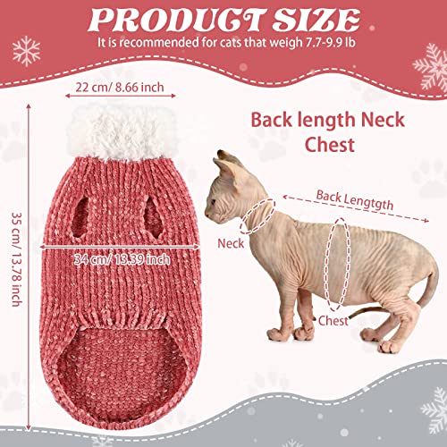 2 Pieces Sphynx Cat Clothes, Winter Warm Faux Fur Sweater Outfit High Collar Cat Apparel Hairless Cat Sweaters Hairless Cats Vest Turtleneck for Hairless Cat Shirts Sweaters (Pink, Gray)