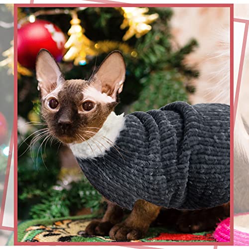 2 Pieces Sphynx Cat Clothes, Winter Warm Faux Fur Sweater Outfit High Collar Cat Apparel Hairless Cat Sweaters Hairless Cats Vest Turtleneck for Hairless Cat Shirts Sweaters (Pink, Gray)