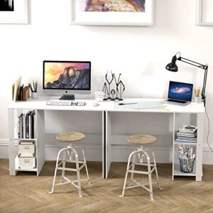SHW Home Office Computer Desk with Shelves, White