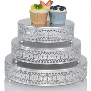 feictpox cake stand set of 3 metal cupcake stands dessert display plate for wedding party birthday … (silver)