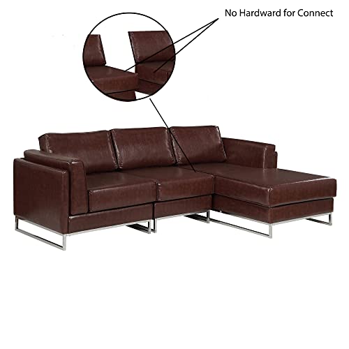 Farati Luxury Sectional Couch L-Shape Leather Sofa with Right Chaise, PU Leather Modern Solid Wood Frame Couch for Living Room