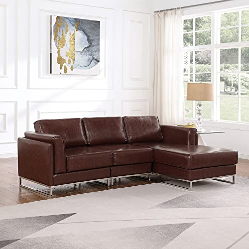 Farati Luxury Sectional Couch L-Shape Leather Sofa with Right Chaise, PU Leather Modern Solid Wood Frame Couch for Living Room