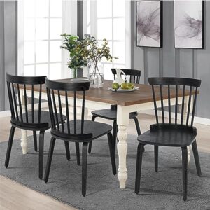 Bekrvio Black Dining Chairs Set of 4 Windsor Chairs with Bentwood Legs, Farmhouse Spindle Back Dining Chair, Vintage Mid-Century Country Style, Solid Wood Armless Kitchen Side Chairs for Living Room