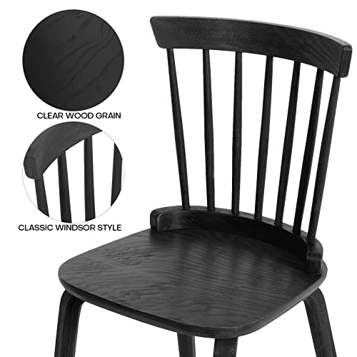 Bekrvio Black Dining Chairs Set of 4 Windsor Chairs with Bentwood Legs, Farmhouse Spindle Back Dining Chair, Vintage Mid-Century Country Style, Solid Wood Armless Kitchen Side Chairs for Living Room