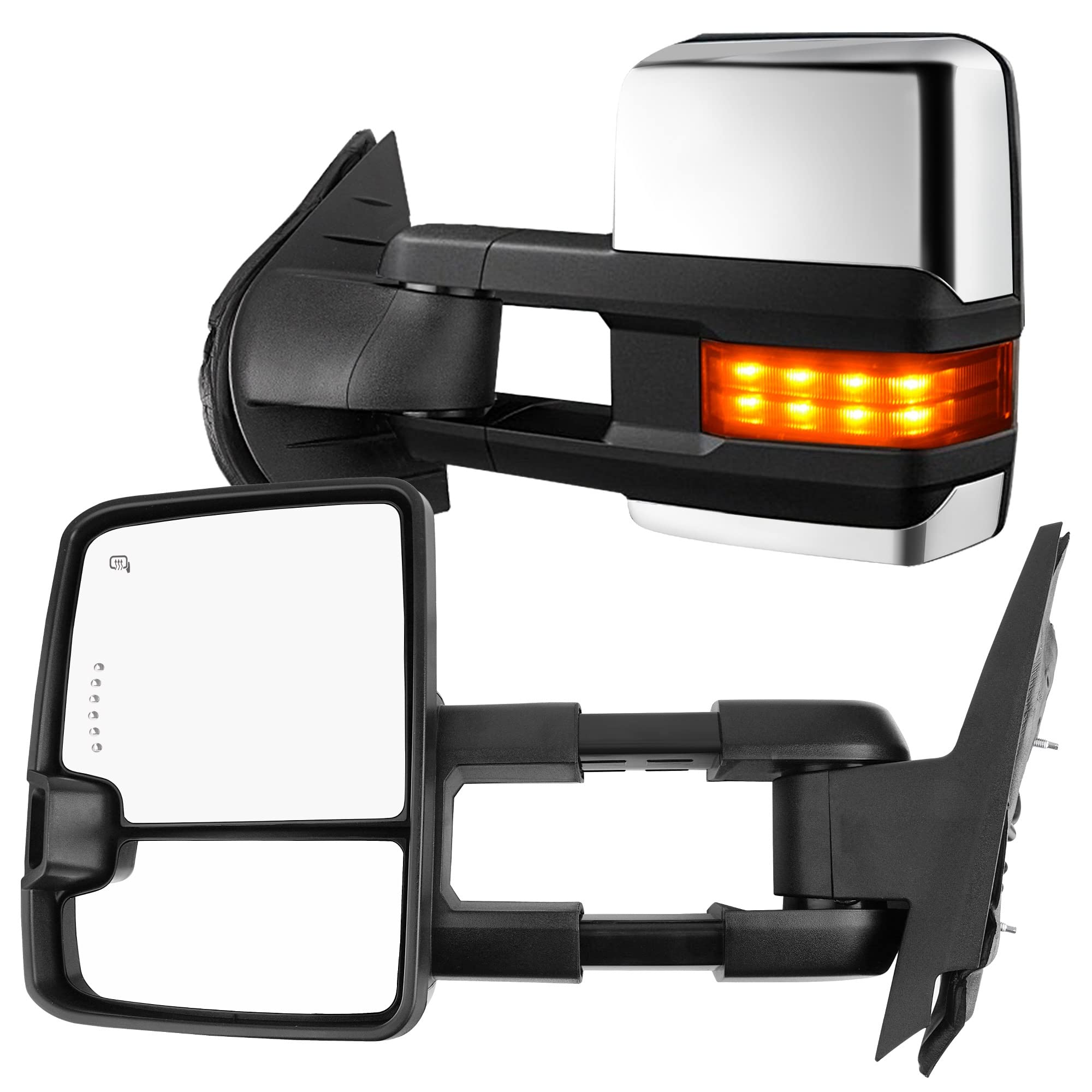 YITAMOTOR Towing Mirrors Compatible with 2008-2013 Chevy Silverado GMC Sierra, Power Heated Adjustable LED Arrow Signal Light, Mirror Replacement for 2007-2013 Yukon XL Denali Tahoe Suburban Avalanche