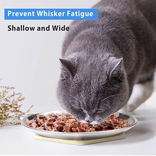 Stainless Steel Cat Dishes for Food and Water Bowls for Small Pets Relief of Whisker Fatigue -2 Sets Shallow Style