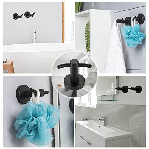 glewou Towel Hooks, Matte Black Stainless Steel Double Wall Hooks, Heavy Duty Wall Mounted Hook for Hanging Coat, Robe, and Hanger for Bathrooms, Bedroom, Kitchen, Garage (2 Pack)