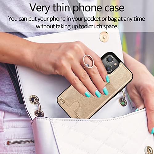 Jaorty Phone Case for iPhone 14 with Card Holder for Women Men,iPhone 14 Crossbody Cases with Strap Lanyard for Girl,PU Leather Anti-Lost Strap Case for iPhone 14 6.1",Gold